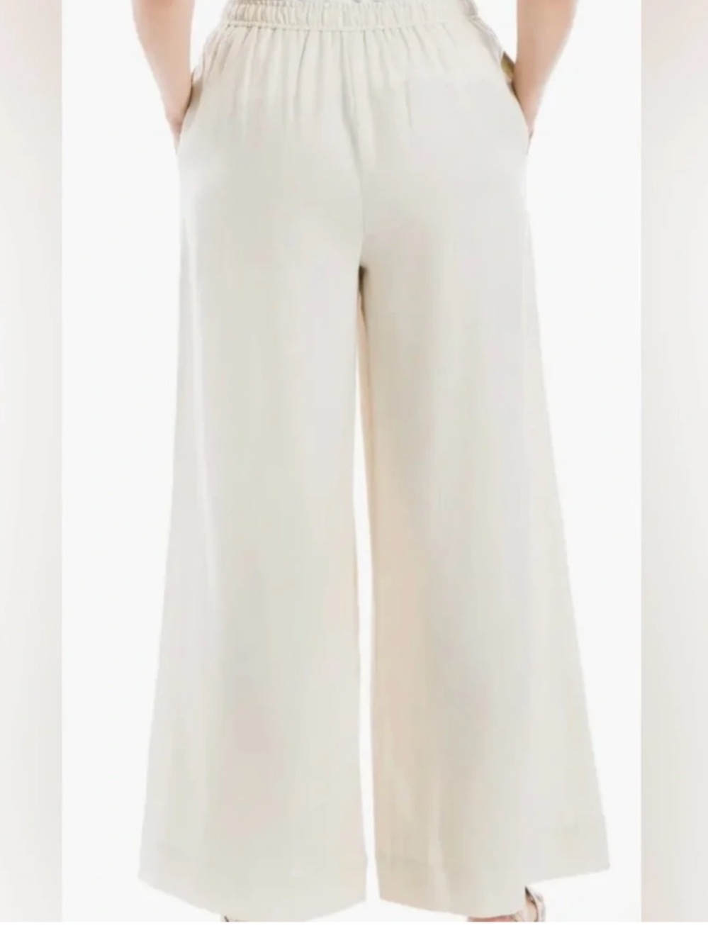 MAX STUDIO  wide -Leg Drawstring Linen Pants - Cream